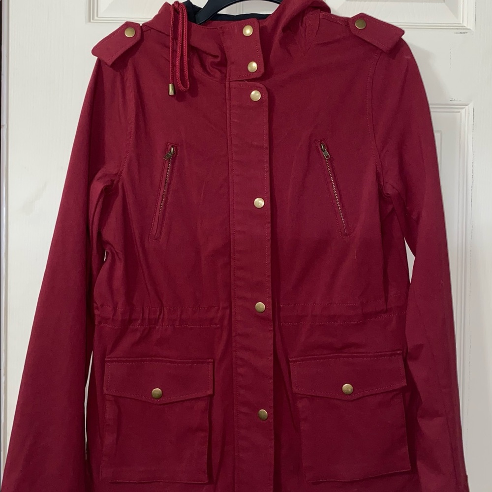 Eden Society Burgundy Hooded Cargo Jacket Size Small New with Tags